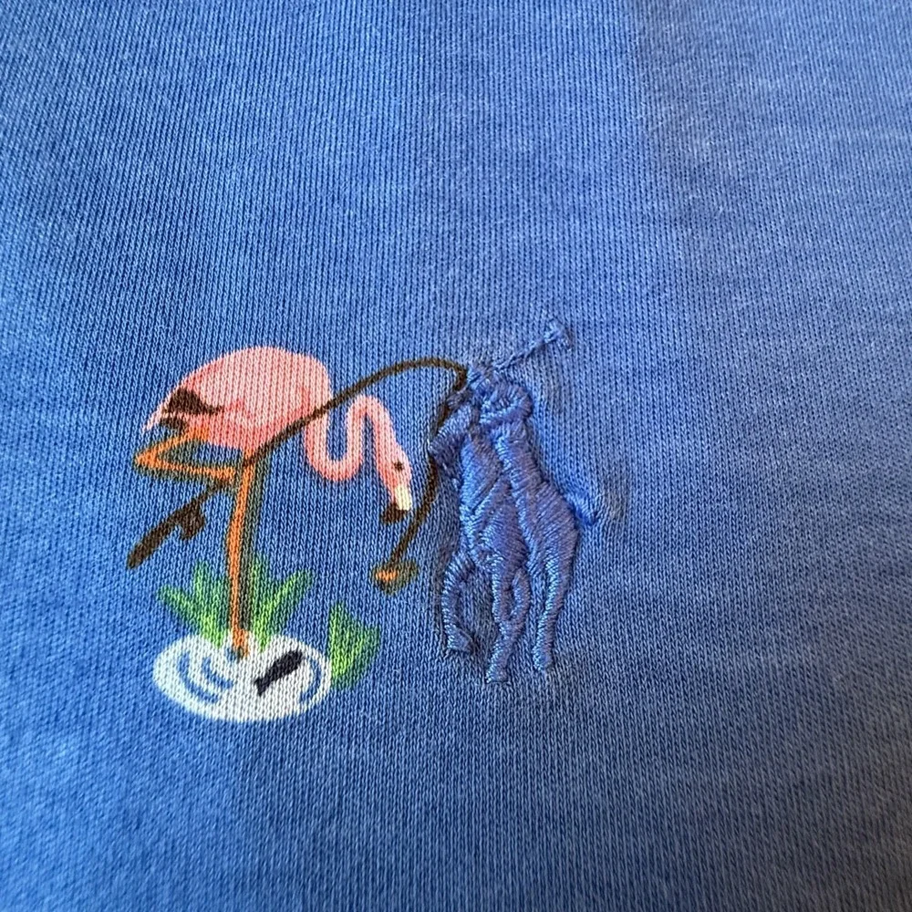 Polo Ralph Lauren Classic Fit‎ Flamingo Polo Shirt Mens L Blue Embroidered AOP